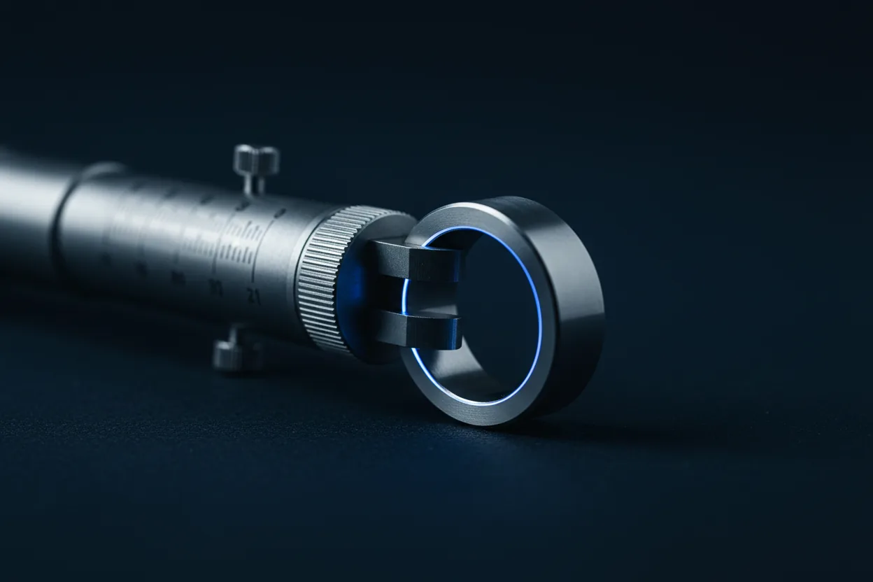 Micrometer measuring a machined steel ring