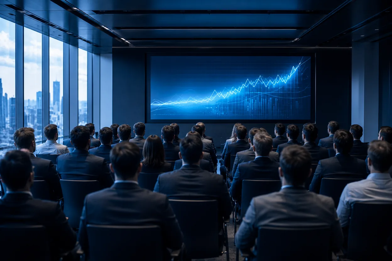 Delegates in a modern training room facing a presentation screen